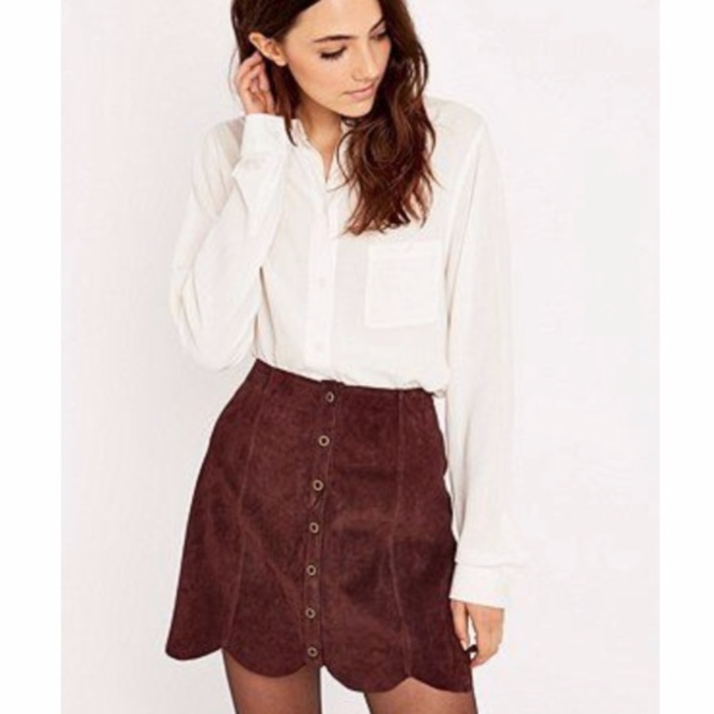 Plum Suede Button-Up Skirt - Size 8